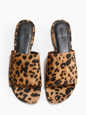 NWT H&M Premium Selection Beige/Leopard Print Leather Flat Sandals Size 41/10